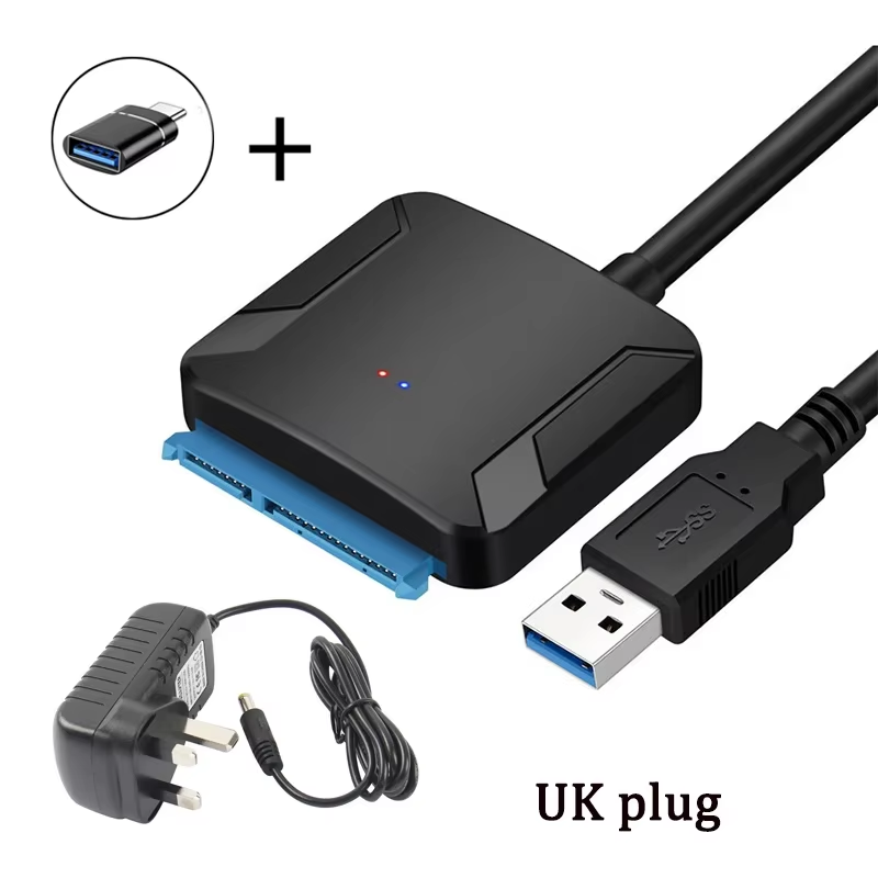 SATA 3 zu USB 3.0 Adapter SATA III Kabeladapter Externes Festplattenkonverterkabel für 2,5/3,5 Zoll HDD SSD mit Netzteil: Gold