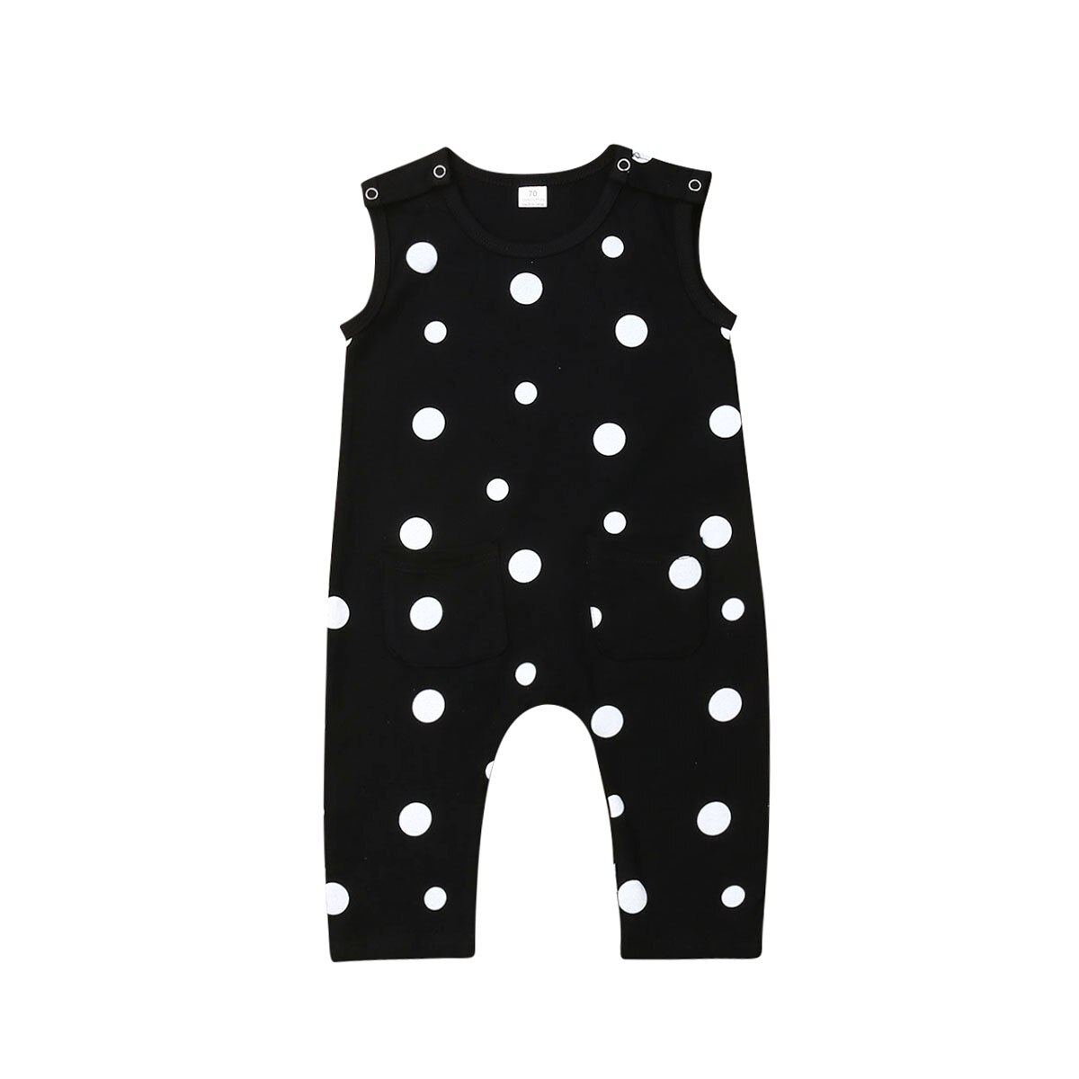 Vêtements une pièce pour -né fille et garçon, imprimé à pois noirs, sans manches, sangle, combishort, pantalon court, tenue d'été: Playsuit / 12M