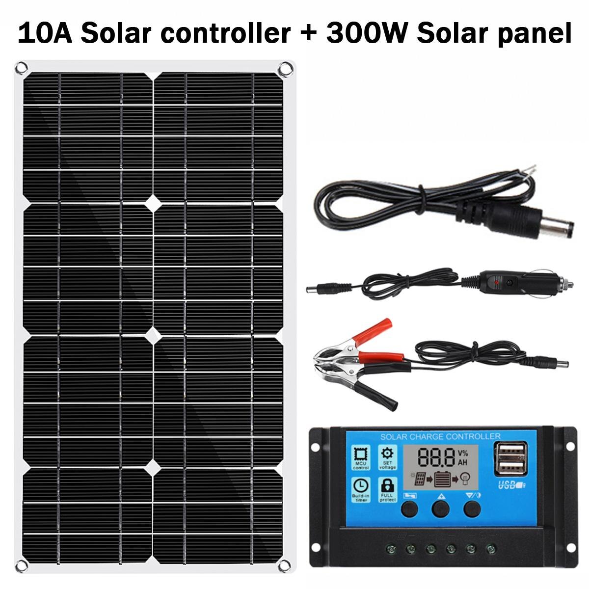 300w solpanel dobbelt usb 18v/5v+10/20/30/40a solcelle regulator controller ect til udendørs campingbil båd solbatteri: Med 10a controller