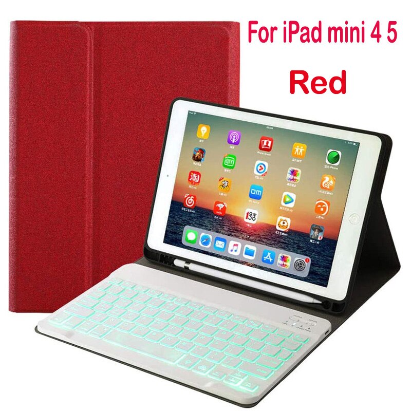 Voor Ipad Mini 1 2 3 Backlit Draadloze Bluetooth Keyboard Case Voor Apple Ipad Mini 4 5 Cover: For mini 4 5 red