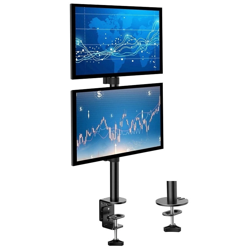 Desktop Dual Vertical Monitor Stand for 2 Displays Double Stackable Screen Desk Mount Fits two 13&quot;-27&quot; Screens Clamp or Grommet