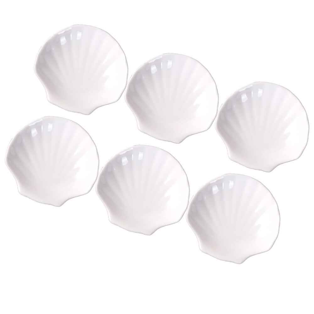6 st keramik tallrik kammussla tallrik maträtt torkad frukt bricka mellanmål mat västra mat tallrik för fest hem (diameter 10.2cm): Vit 6 st