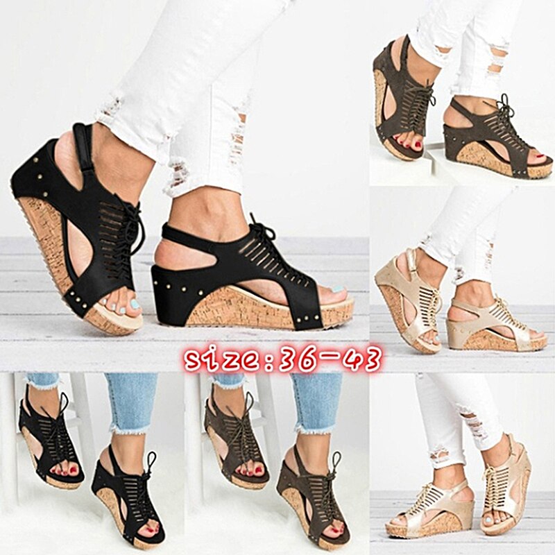 Women's Shoes With Platform Fish Mouth Non-slip Platform Slope Wedge High Heels Buckle Cross-Strap Sandals
