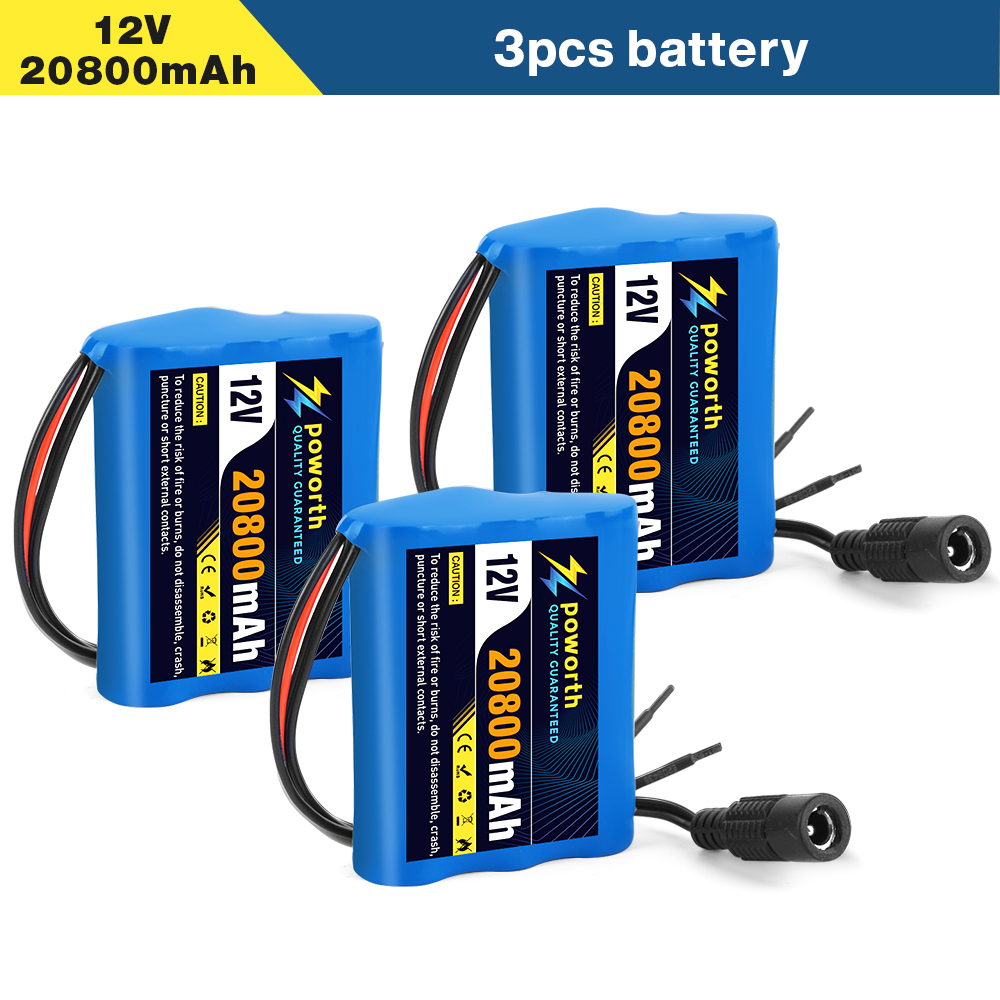 12V 20800mAh 100% nouvelle plaque de Protection 3S1P 12V 20.8Ah batterie 18650 Lithium ion DC 12.6V batterie Super Rechargeable + chargeur: Lavande