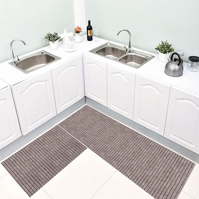 Matta korall fleece broderad matta golvmatta sju-remsor minne bomull badrum halkfria absorberande köket ingångsmatta: Sju randig brun