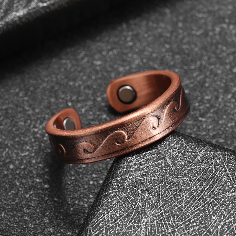 Anillo magnético con apertura de cobre ondulado a la Retro, accesorios de joyería Retro multifuncionales para hombres y mujeres