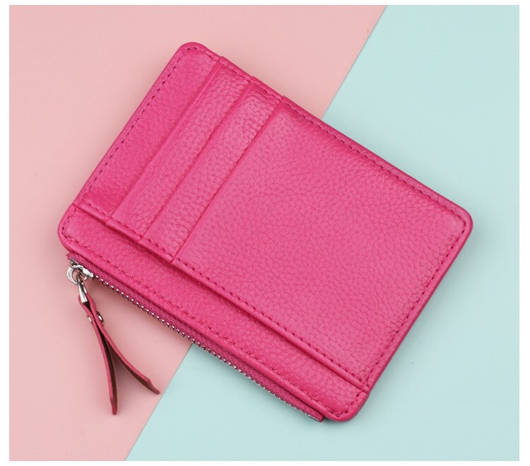 Ultra-Thin Card Holder Coin Purse Zipper Card Holder Candy-Colored Bank Card Holder Multifunctional Portable Card Holder: Mei Hong