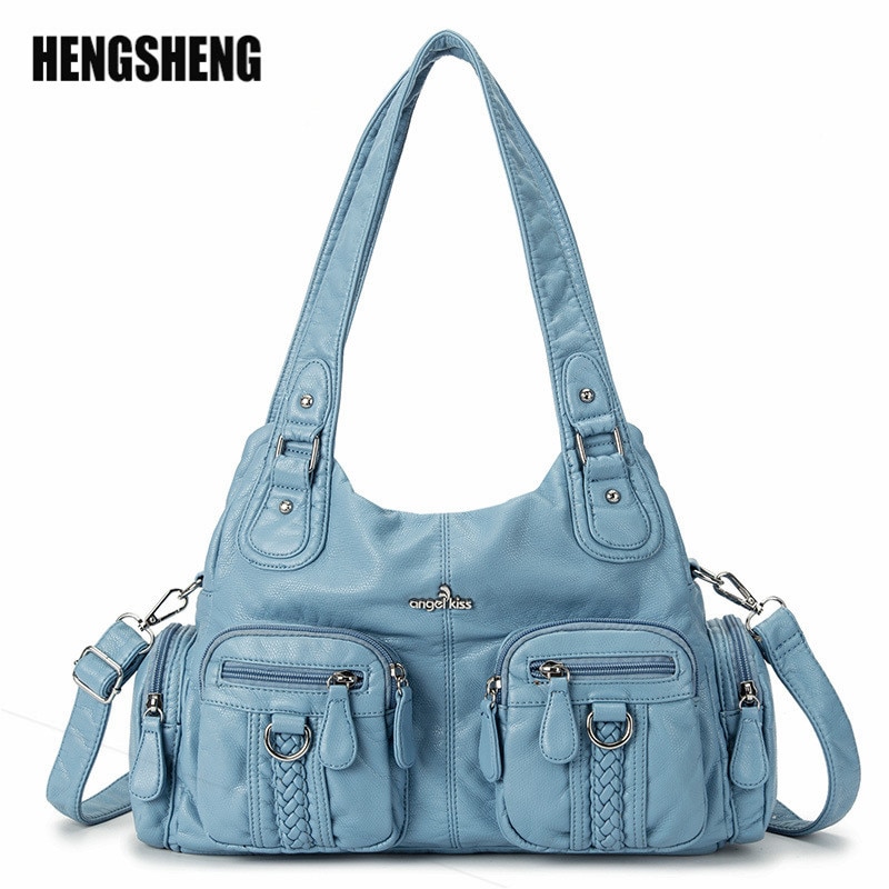 Women's Bag European American Ladies Shoulder Bag Wash Soft Leather Solid Color Female Handbag Messenger Bag