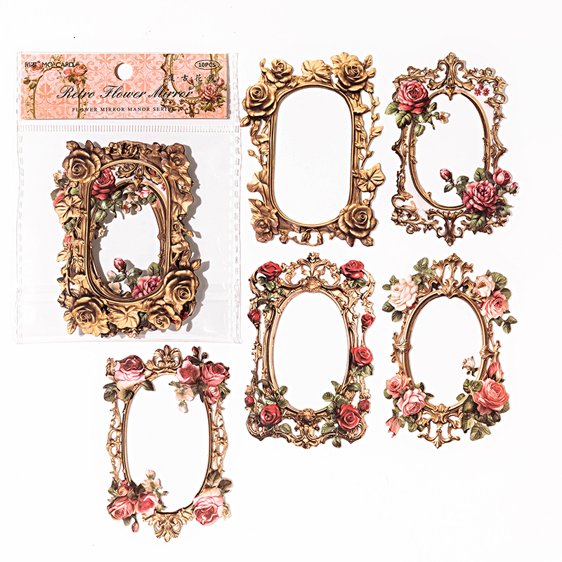 10 unids/pack Vintage flores ahuecadas borde Collage tarjeta alivio estilo europeo y americano manual Material decorativo papel: Verde claro
