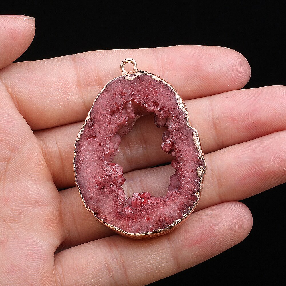 Natural Druzys Agates Stone Pendant Irregular Crystal Onyx Charms for Jewelry Making DIY Necklace Accessories 25x30-35x45mm: Red