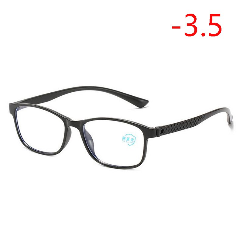 Lunettes de myopie carrées de 0, 50, 100, 150, 600 à-, monture complète finie, vue courte, Prescription, monture noire: Myopia -3.5