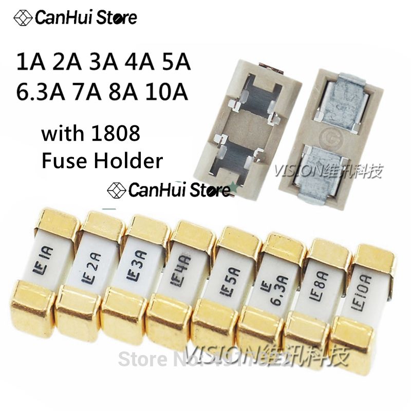 10sets 1808 fusible SMD Socket titular caja de fusibles Base Transposon 6,1x2,69mm 100MA 250MA 0.5A 1A 2A 3A 4A 5A 6.3A 7A 8A 10A 12A 15A 20
