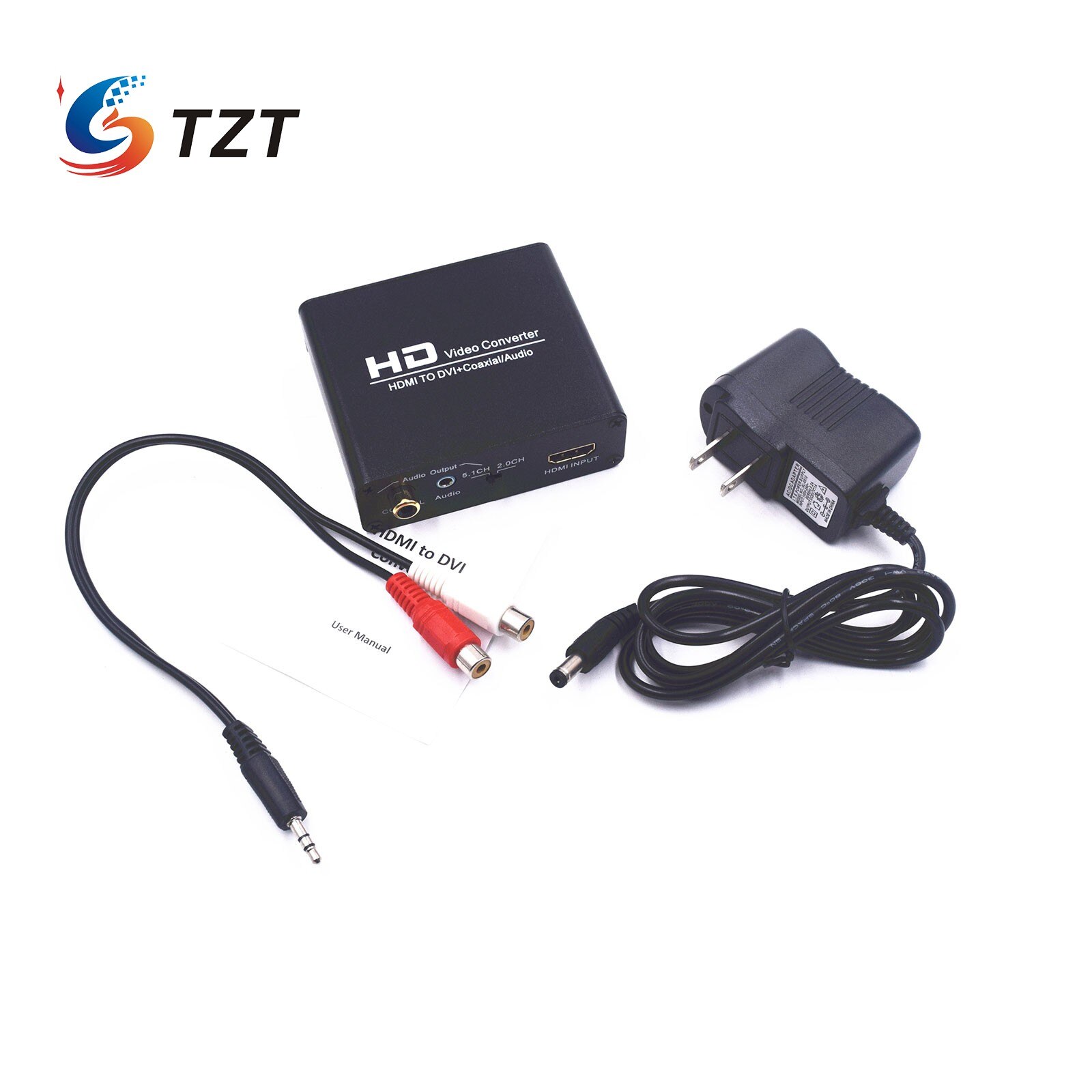 TZT NK-X5 HD Video Converter HDMI-compatible To DVI Converter HDMI-compatible To DVI + Coaxial/Audio 1920x1080 At 60Hz
