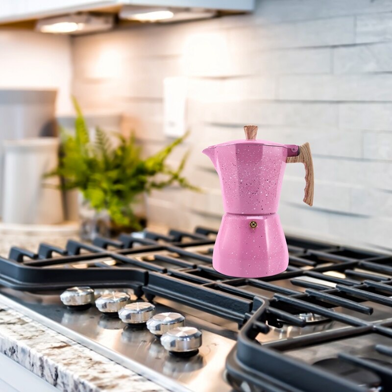 Latte mokka kaffetrakter italiensk moka espresso cafeteira perkolator gryte stovetop kaffetrakter 300ml rosa