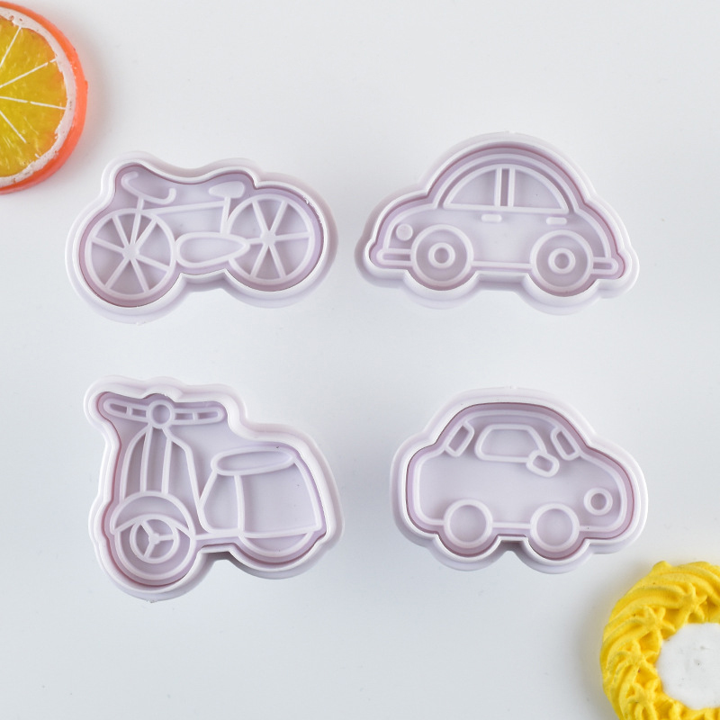 Bilkaka stämpel fräs set plast 3d kakor kex formar fondant maker form för att baka bakverk tårta dekorationsverktyg