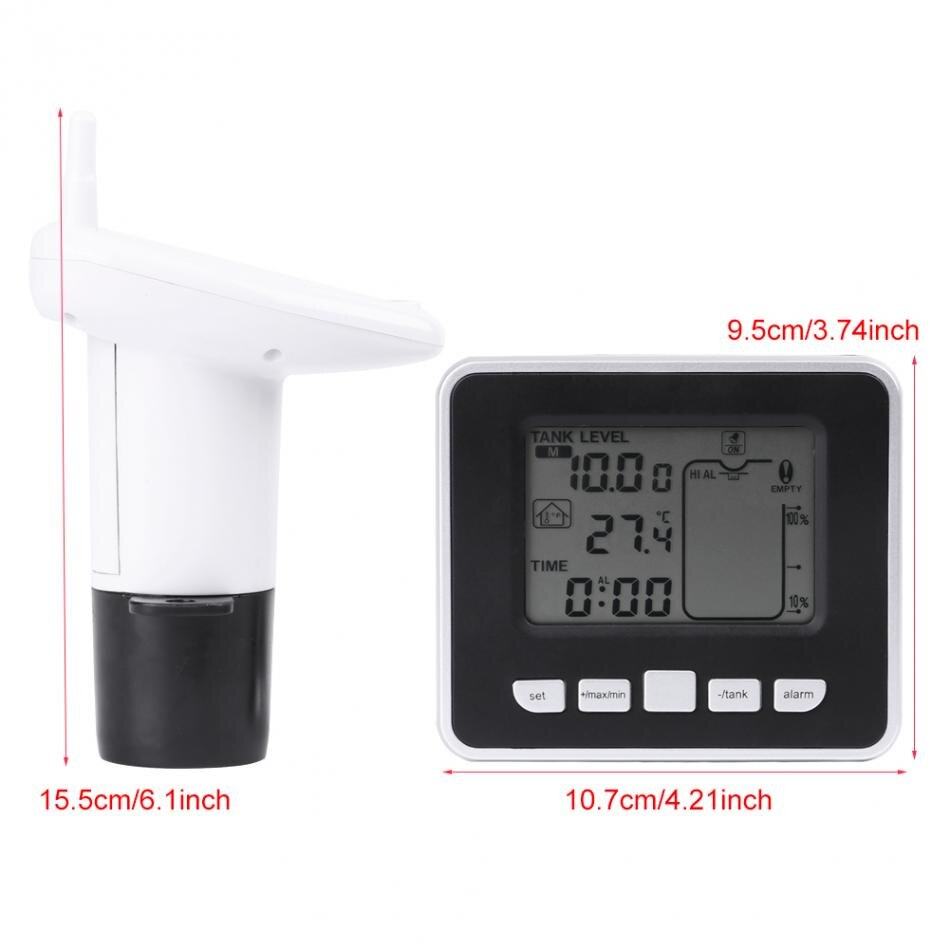 Ultrasonic Water Liquid Depth Level Meter Sensor with Temperature Display Time Alarm Transmitter Screws Measuring Tools