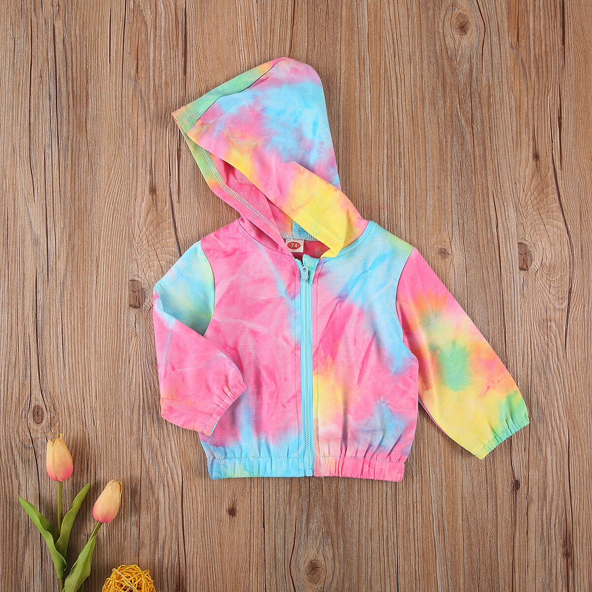 Chaqueta con capucha y cremallera para bebés, otoño e invierno, 0 a 24M, estampado Tie-Dye, manga larga,