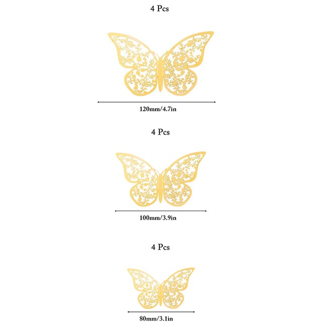 12 PCS Schmetterling Kuchen Dekoration Gold 3D Hohl Cupcake Topper Geburtstag Hochzeitstag Baby Shower Party Kuchen Dekorationen: Gold A