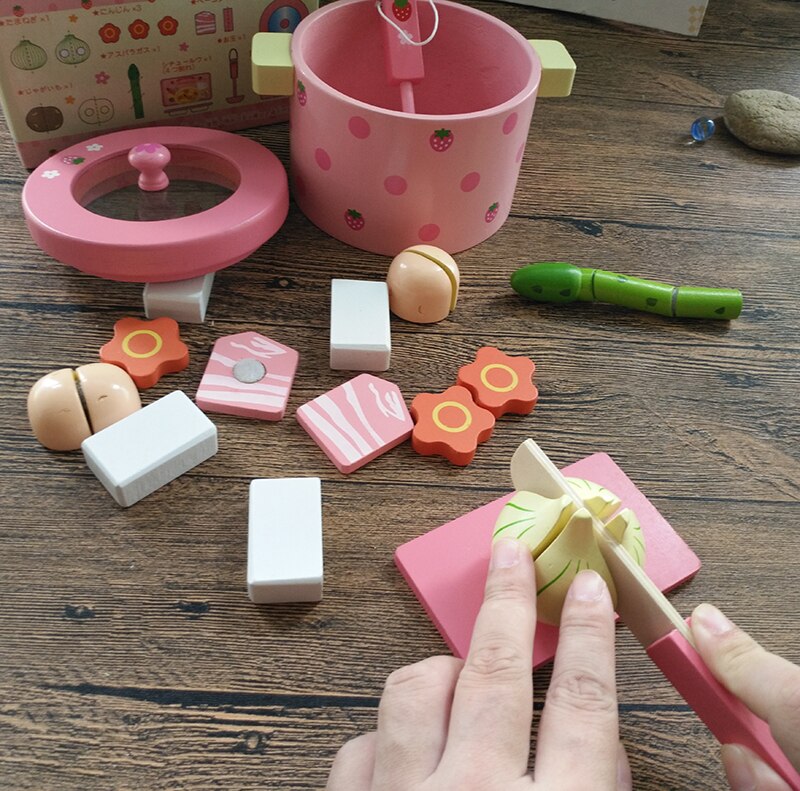 Aardbei Simulatie Pot Set Koken Houten Speelgoed Voor Kinderen Ijs Stand Afternoon Tea Set Educatief