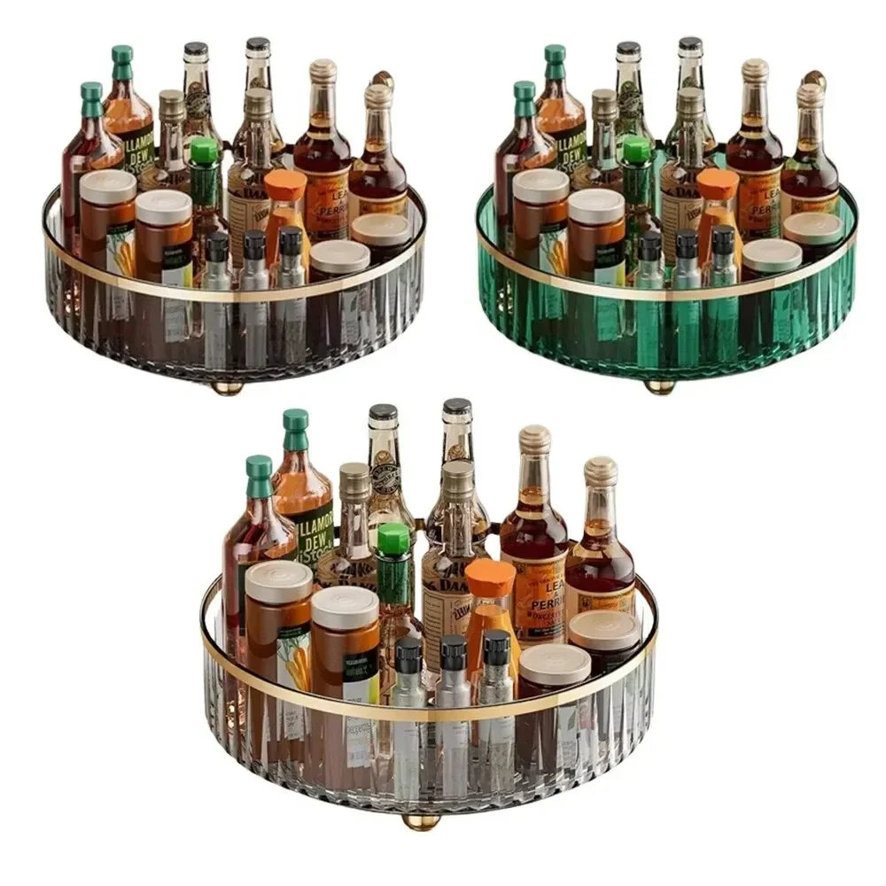 Rotating Tray Spice Rack Pantry Cabinet Turntable Base Storage Bin Kitchen Organizer For Seasoning Cosmetic Storage Box