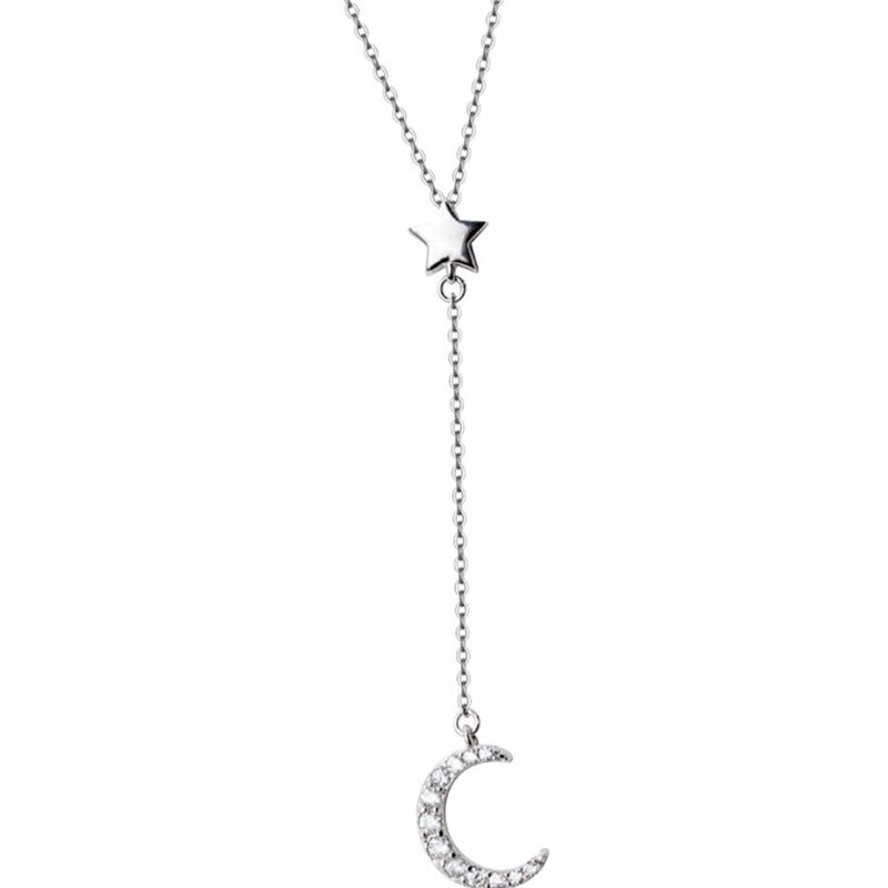 Cadena de clavícula de estrellas y Luna salvaje Plata de Ley 925 temperamento personalidad femenina collar SNE099