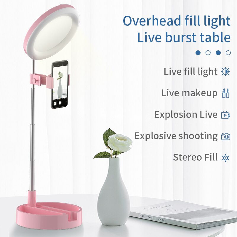 G3 6 Inch Ring Licht Met Ronde Stand Telefoon Houder Led Ring Verlichting 6000K Fotografie Dimbare Make-Up Ring lamp Met Usb