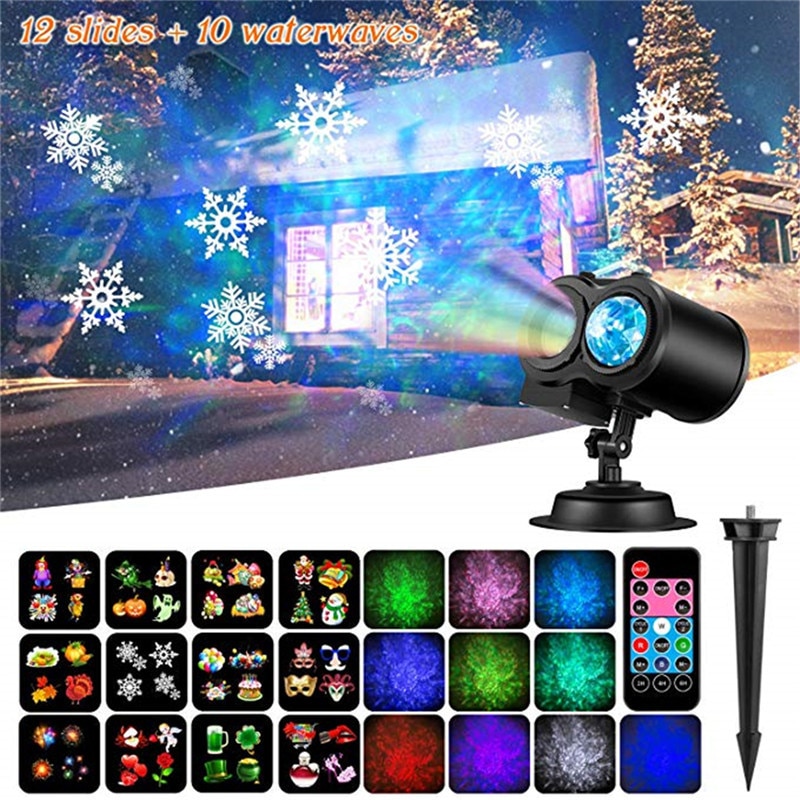 Slide Show Projector Lamp Christmas Halloween Party Outdoor Home Decor Waterproof 10 Wave Light 12 Pattern Lenses ProjectorLight