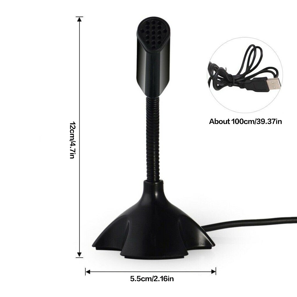 Desktop USB Microphone Computer Laptop Mini Microphone Flexible Tube Neck Adjustable PC Mic