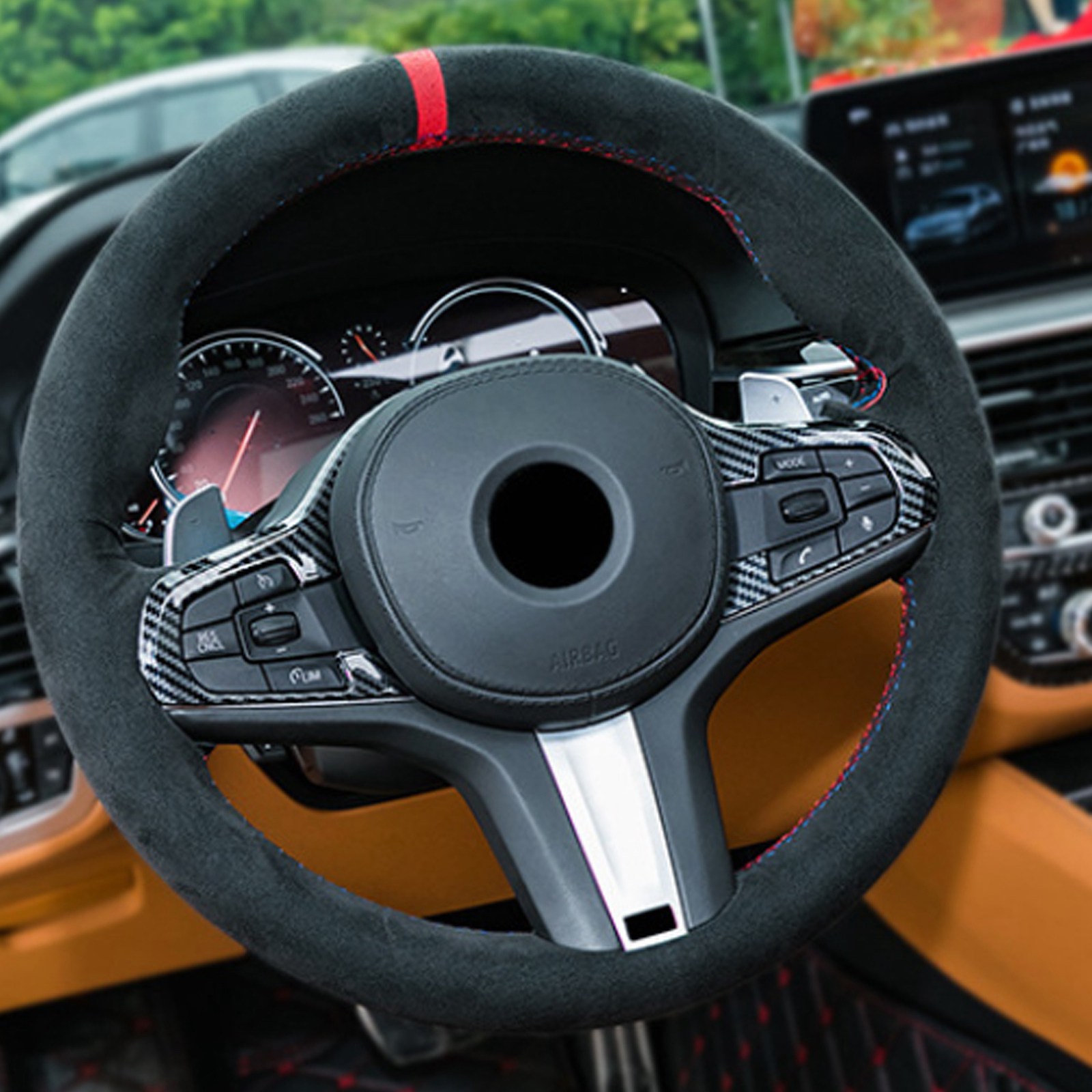 Rivestimento decorativo per volante in fibra di carbonio per BMW Serie 5 G30 2018 2019