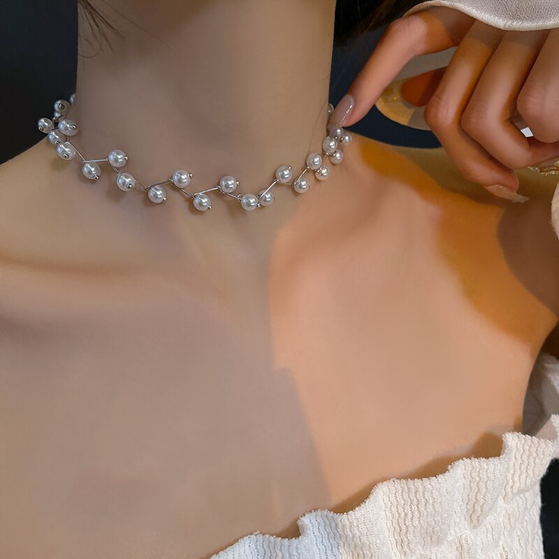 Creatieve Parel Tak Vorm Gold Choker Ketting Koreaanse Mode-sieraden Goth Meisje Ongebruikelijke Sleutelbeen Ketting Voor Vrouw