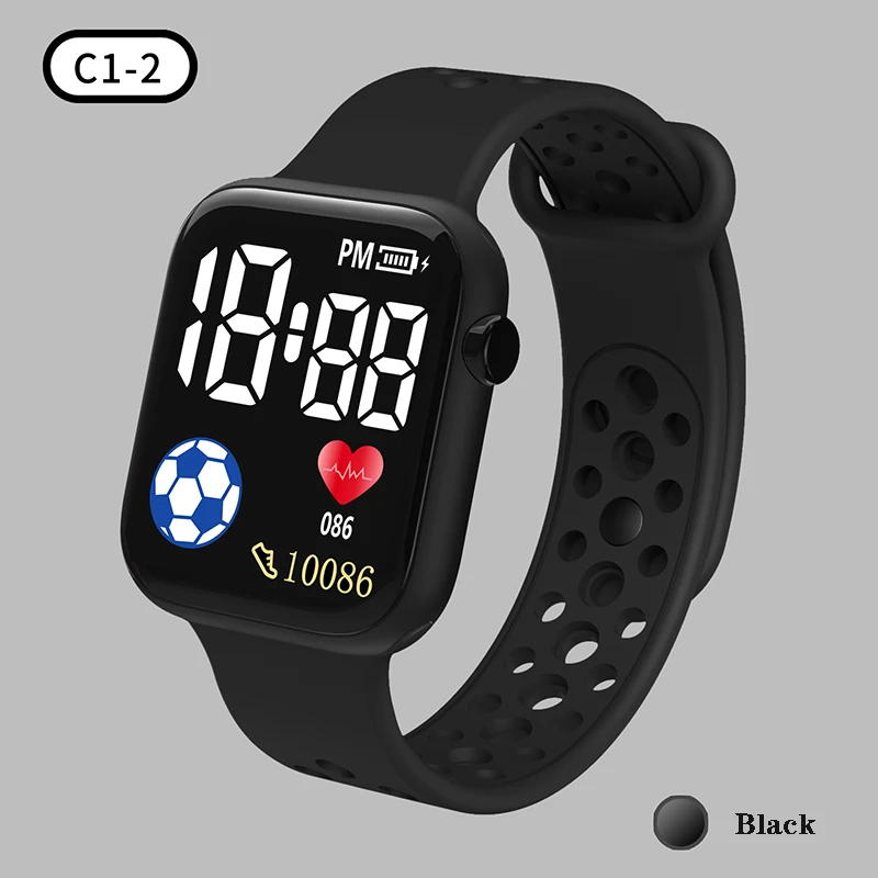 2024 LED-Digitaluhr für freundlicher, Jungen, Mädchen, FußBall, Sportuhren, Silikon-Digitaluhr, lässige elektronische freundlicher-Armbanduhr: schwarz