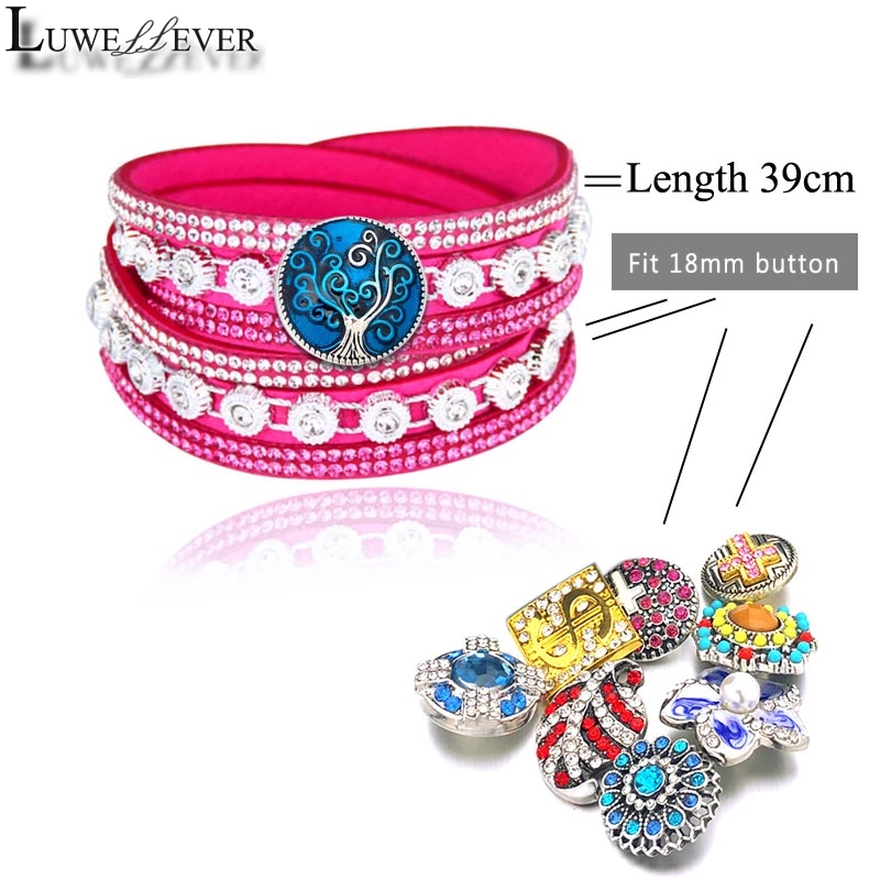 Verwisselbare Crystal 086 Steentjes Fluwelen Lederen Armband 18mm Drukknoop Sieraden Charm Bangle Voor Vrouwen 39cm