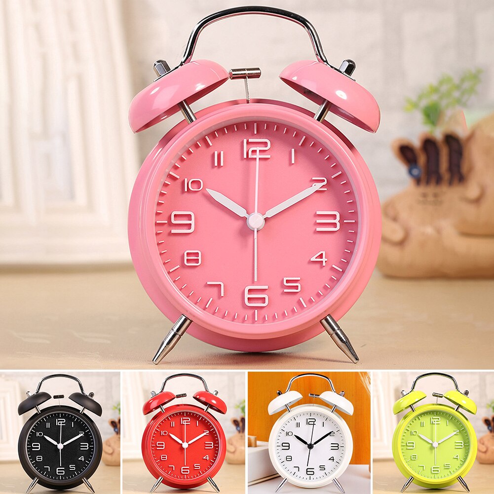 3D Classic School Big Dial Analog Alarm Clock Double Bell Kids Noiseless Battery Operated Night Light Explosion-proof Cute Home