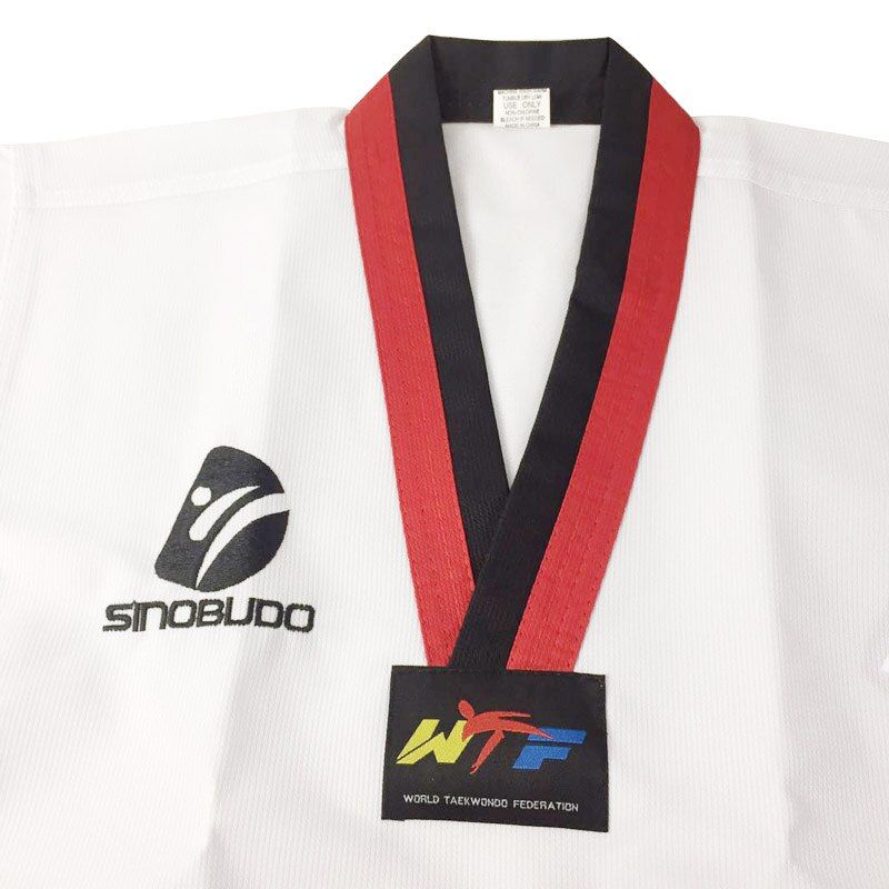 Wtf taekwondo basuniform dobok taekwondokläder barn vuxen träningsuniform röd svart v-ringad uniform
