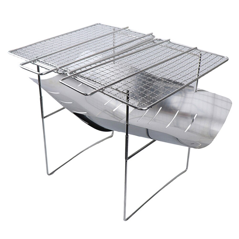 Folding Barbecue Grill Rack Portable Stainless Steel Outdoor Camp Firewood Stand for Household Kitchen BBQ Supplies: B
