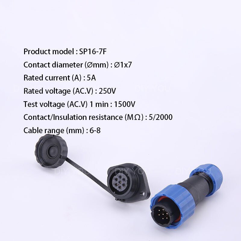 Sp16 ip68 vandtæt stik og stik 2 3 4 5 7 9 pin stik med 2 hullers flange type stik gør dig: Sp16-7f