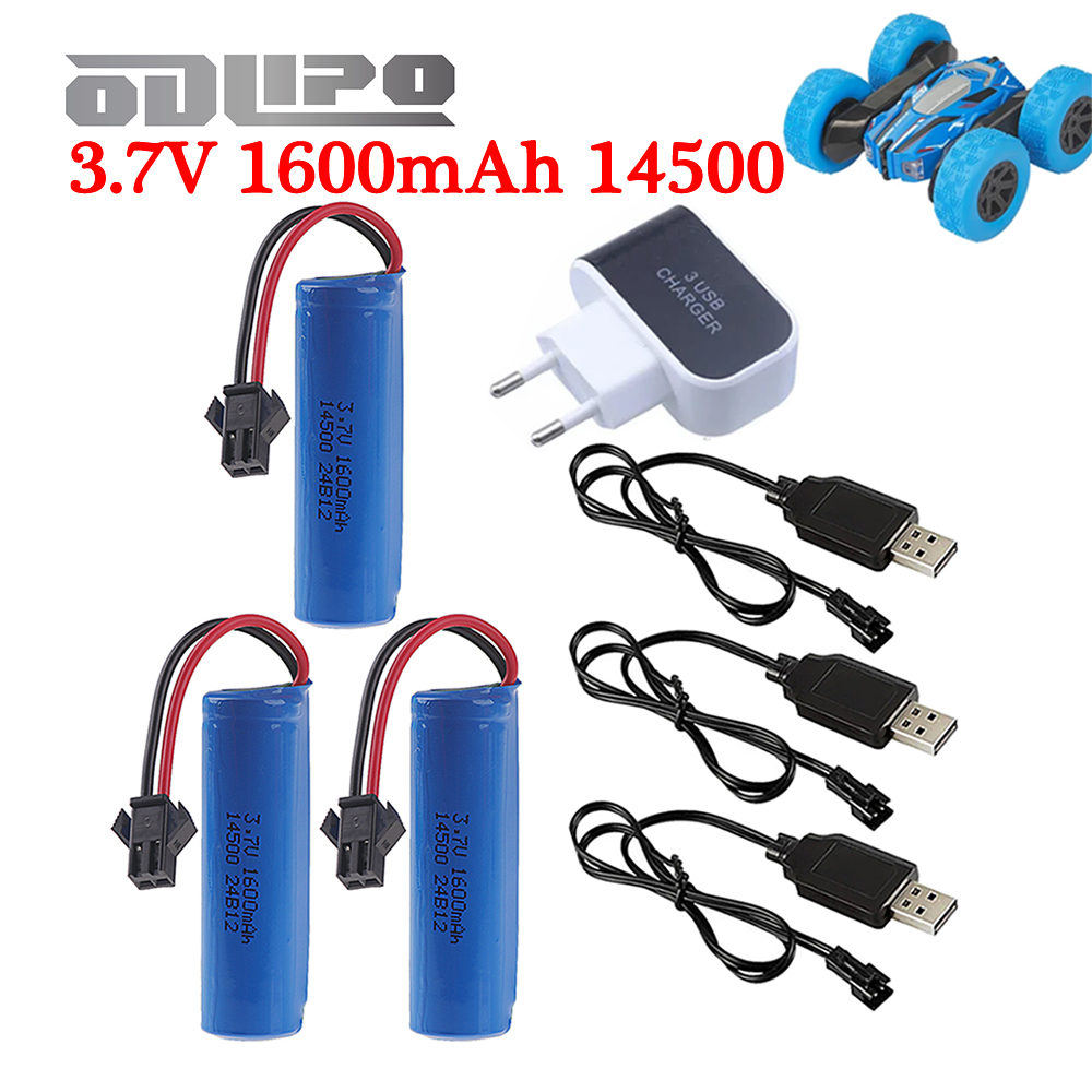 Batería de iones de litio de 3,7 V, 1600mah, 14500 y cargador para C2 D828 RC Stunt Dump, accesorio de juguete para coche, 3,7 V, 1200mah, con enchufe de SM-2P