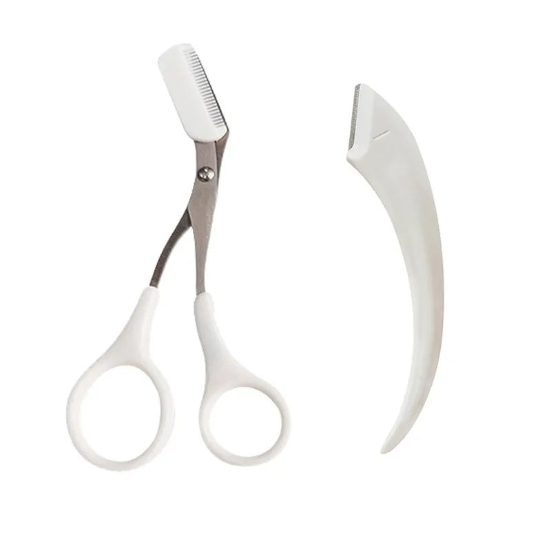 Augenbrauen schneider Schere mit Kamm Edelstahl Augenbrauen Wimpern Haars chere tragbare rosa Augenbrauen Trimmer Set Make-up Werkzeuge: WHITE