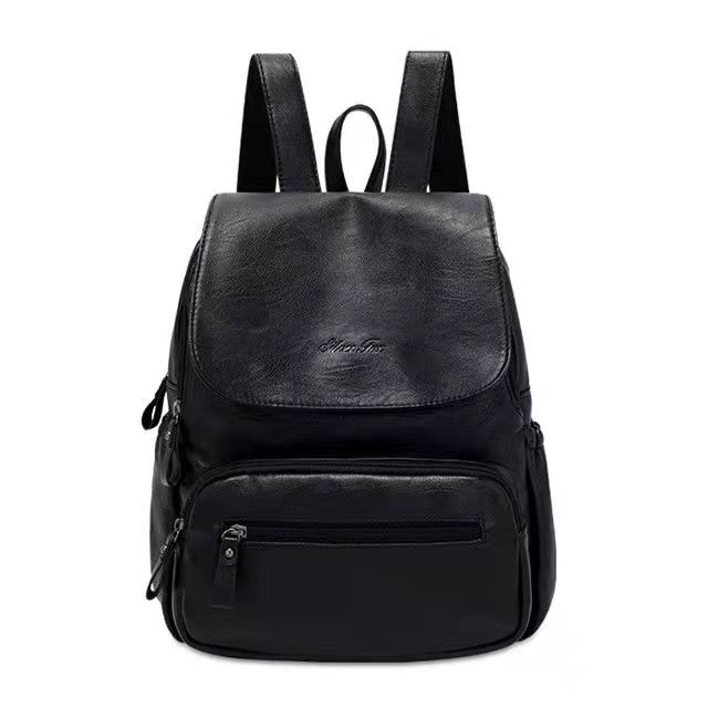 Zaino da donna 2022 nuova versione coreana alla moda borsa da viaggio alla moda All-Match borsa da donna in morbida pelle zaino Casual zaino: Black