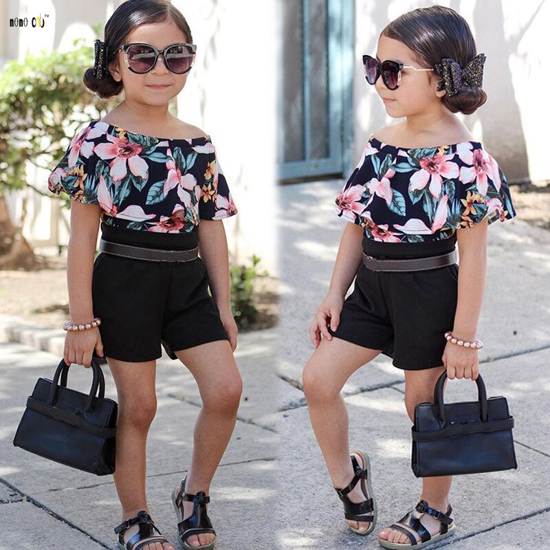 Children Clothing Kids Girls Overalls Summer Short Sleeve Ruffles Floral Printed Overall Girl Jumpsuits 3 4 5 6 7 8 Years