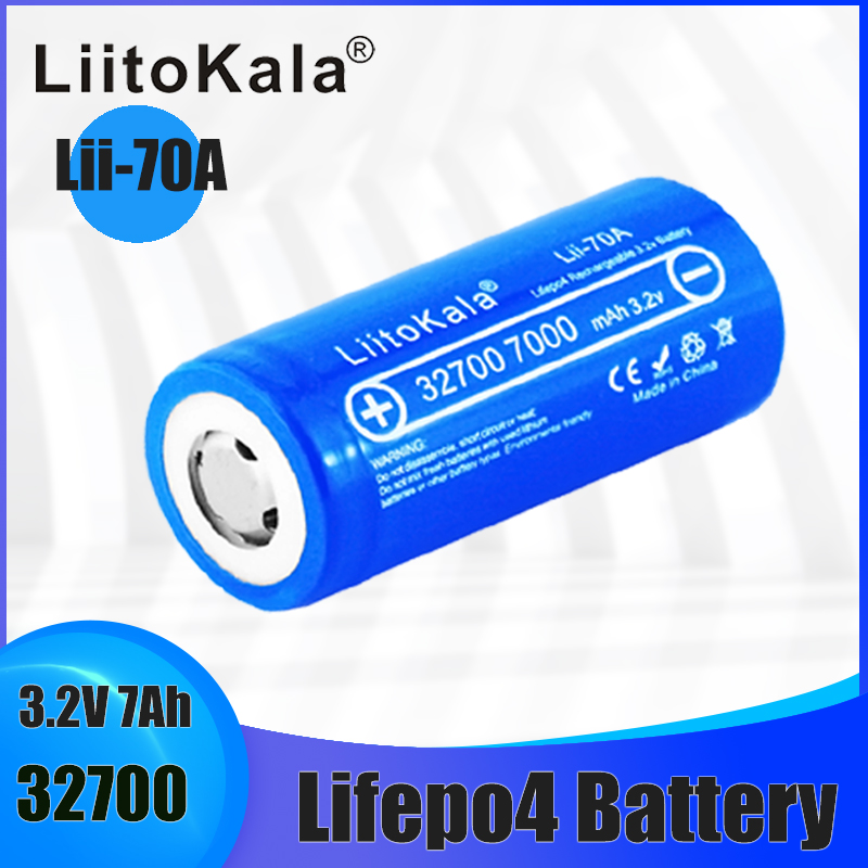LiitoKala 32700 cells lifepo4 7000 mah 3.2 V rechargeable battery with flat top LiFePO4 for flashlight 32700 battery 6500