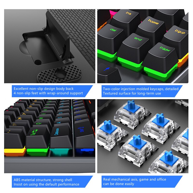 Mechanical Keyboard Gaming 87 keys Wired USB Keyboards With RGB LED Backlight For Tablet PC Gamer Desktop Computer Desktop Linux