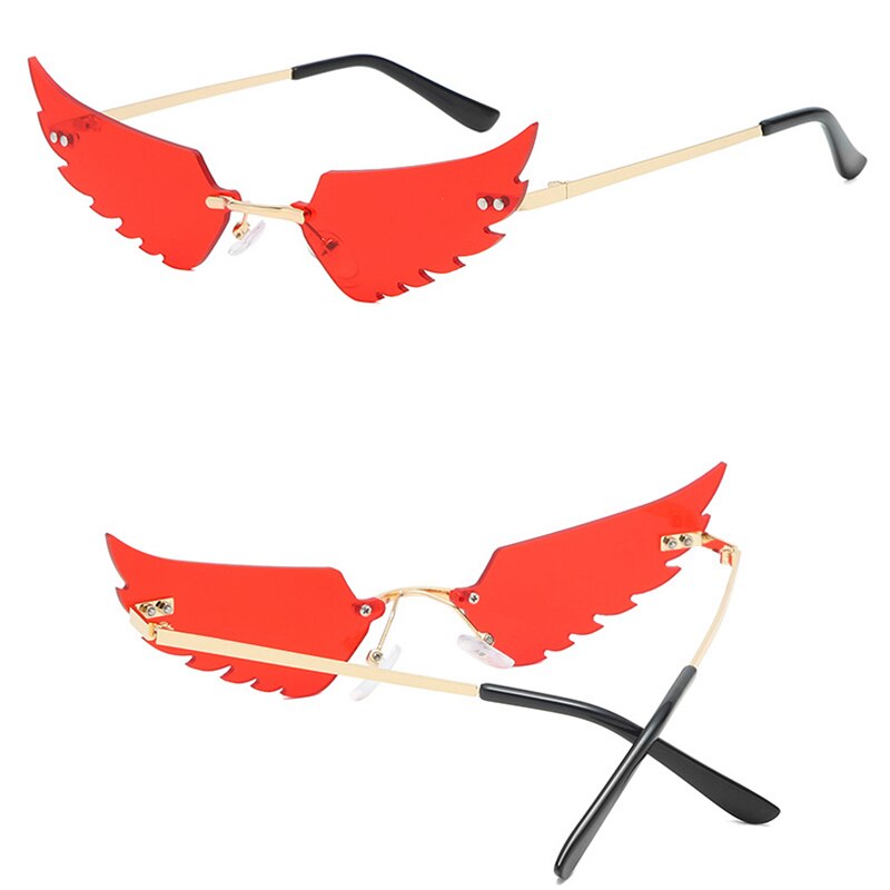 Outdoor Fire Flame Sunglasses Wave Rimless Narrow Retro UV 400 Eye glasses Streetwear for Travel Beach Party