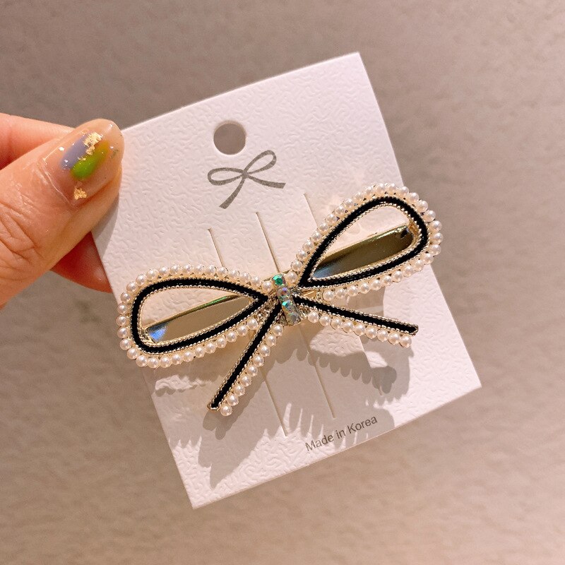 Horquillas para el cabello con diamantes de imitación para niña, horquillas para el cabello con flores y perlas de imitación, horquilla para el cabello con moño: Bow tie pearl