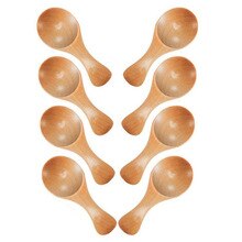 8Pcs Small Wooden Salt Spoon Solid Natural Wood Condiments Spoon Handmade Crude Wood 8.5*3.3cm Eco-Friendly For Salt,Sugar Etc.