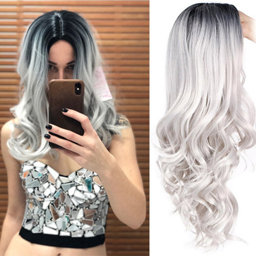 Stamped Glorious-peluca larga de 24 pulgadas para mujeres negras, pelo de fibra resistente al calor, con ondas al agua y parte media: R2-0906
