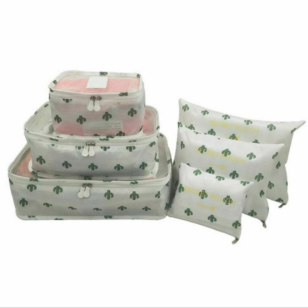 6Pcs/set Portable Travel Storage Bag Totes Waterproof Clothes Packing Cube Luggage Organizer Set: cactus