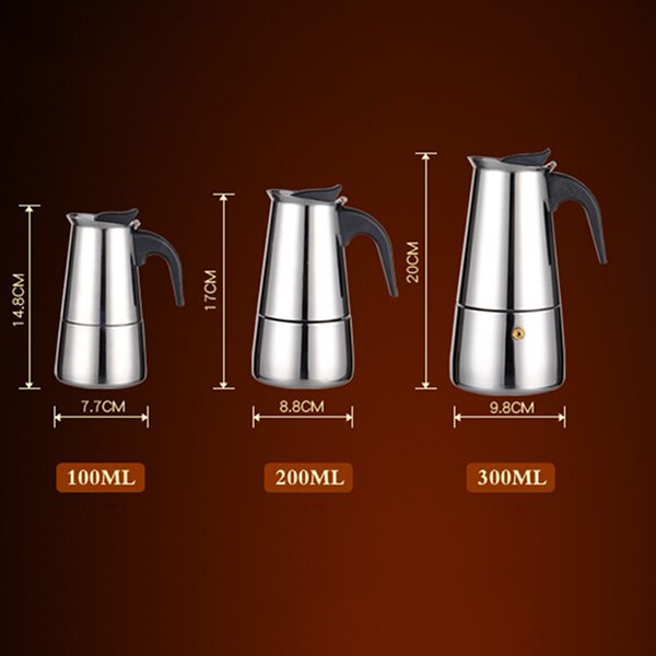 Espresso Maker 2/4/6 Cups Stainless Steel Mocha Pot Espresso Pot Espresso Maker 100/300/200ML WXV