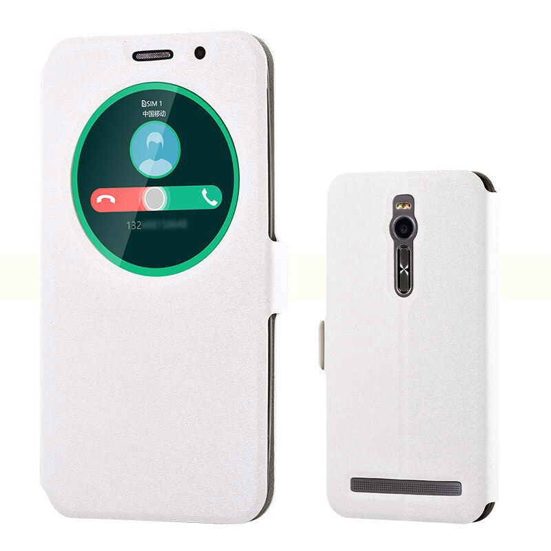 Flip Cover for Asus Zenfone 2 ZE551ML Case Quick Answer Window Leather Cover Cases for Zenfone2 ZE550ML Z00ADB Z008D Phone Case: Beige