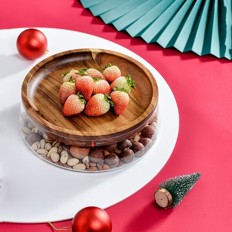 Glas Getrocknete Früchte murmeln Lagerung Kasten Container Doppel Schicht Süssigkeit Snack Fernbedienung Organizer Obst-fach Mit Holz Deckel